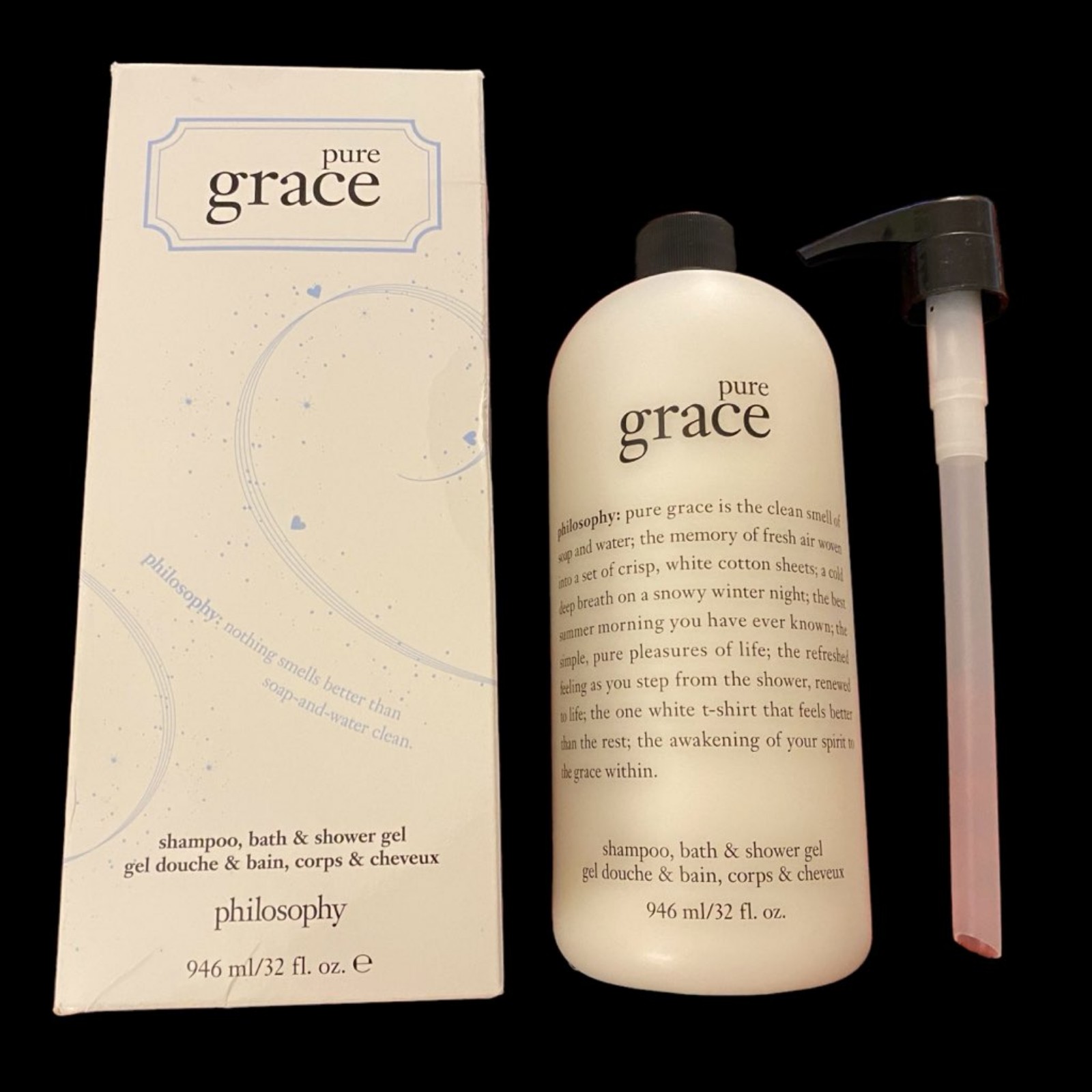 Philosophy Pure Grace 32 fl oz Shampoo, Bath & Shower Gel & More W/ Pump
