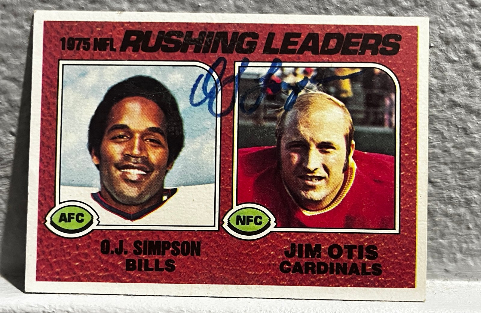 Topps OJ Simpson & Jim Otis 1975 NFL Rushing Leaders card *Signed