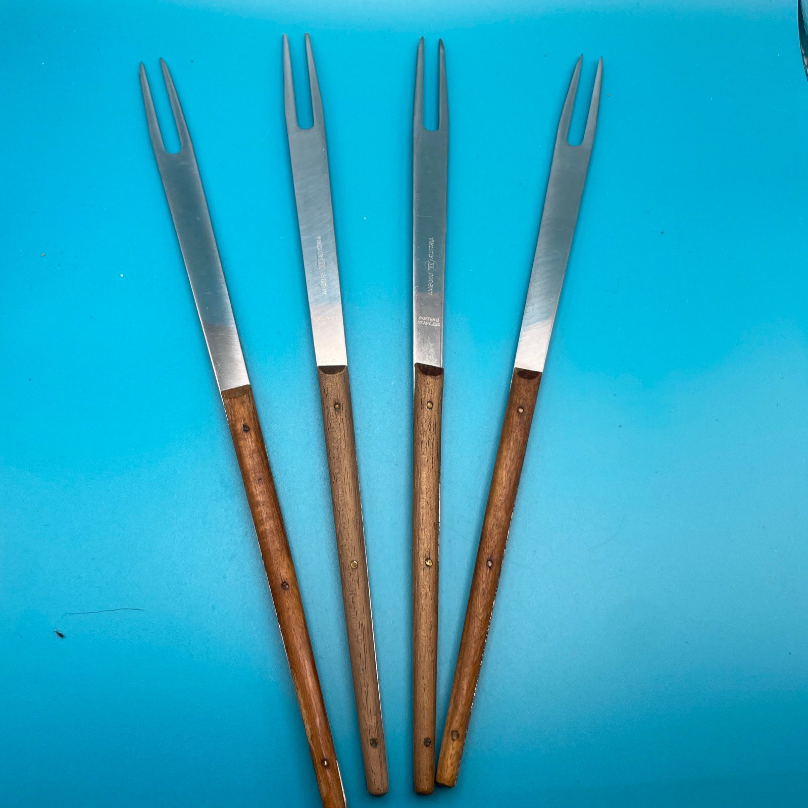 Vintage VGC Carl AUBOCK Vienna Amboss FONDUE SET 4 FORKS Steel + Wood Auböck MCM