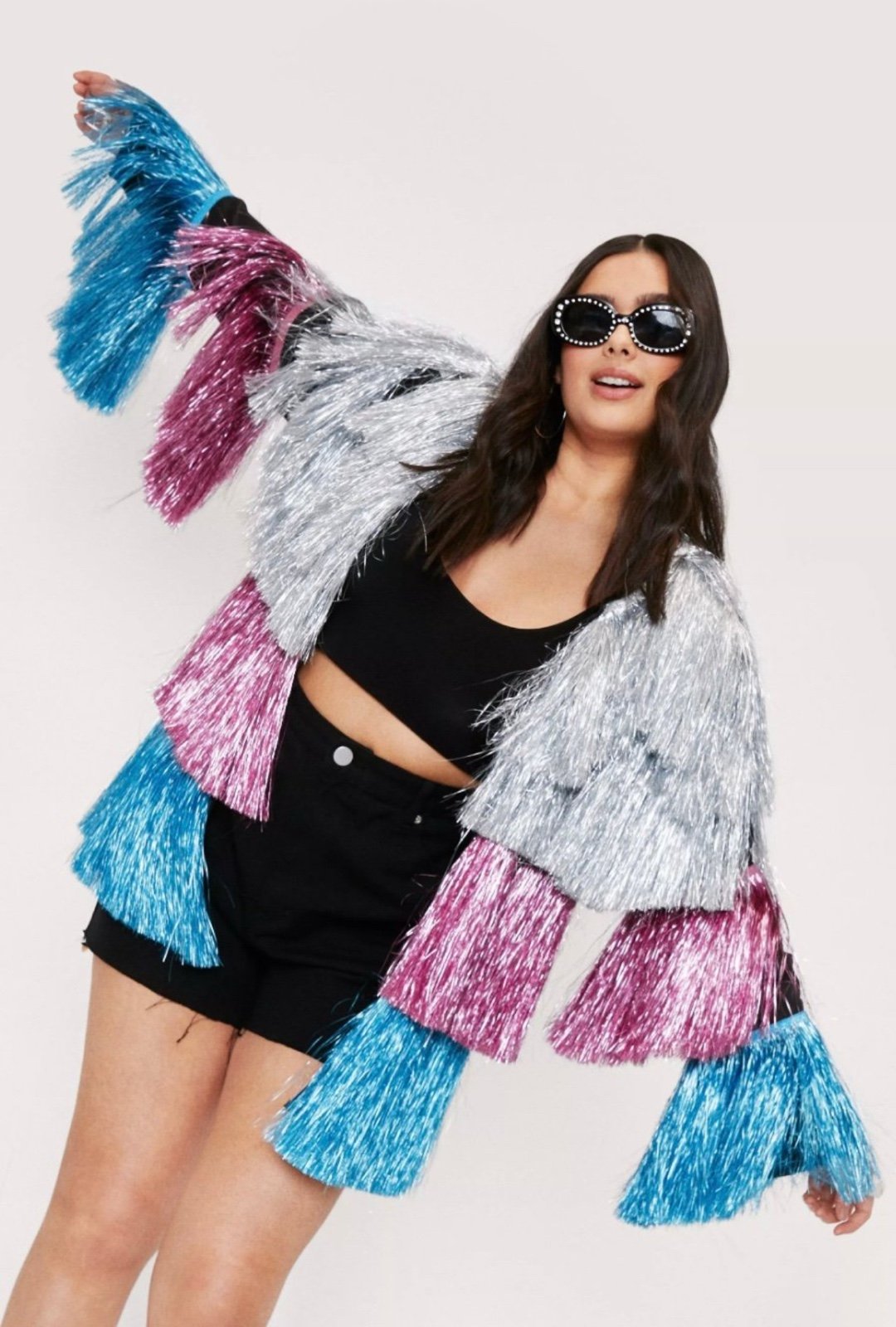 Nasty Gal Tinsel Fringe Jacket - Silver, Pink, Blue - SOLD OUT