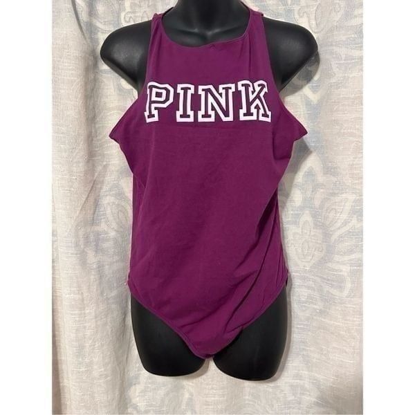 Victoria’s Secret PINK purple spell out bodysuit size large Good Condition