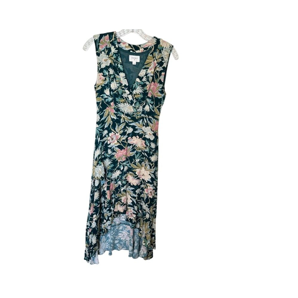 Everly Floral Faux Wrap Dress Sleeveless V-Neck Summer Boho Chic Midi Size S