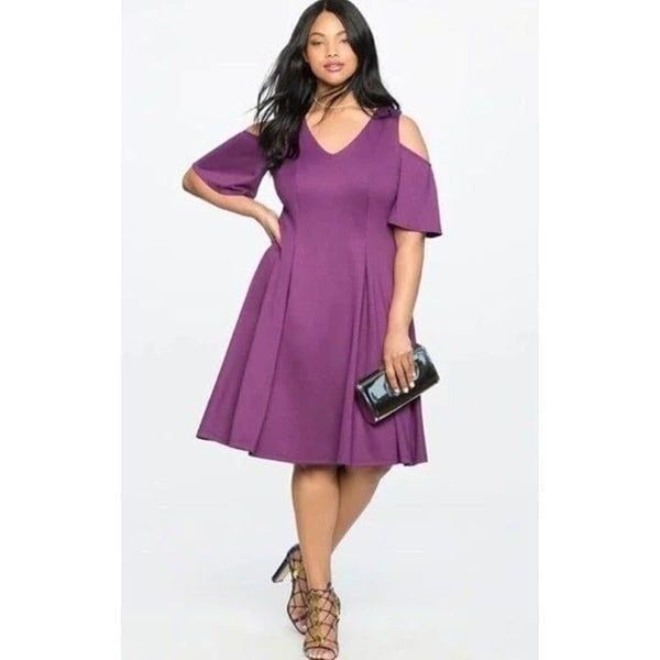 Eloquii Purple Cold Shoulder Pleated Dress Size 20 NWT