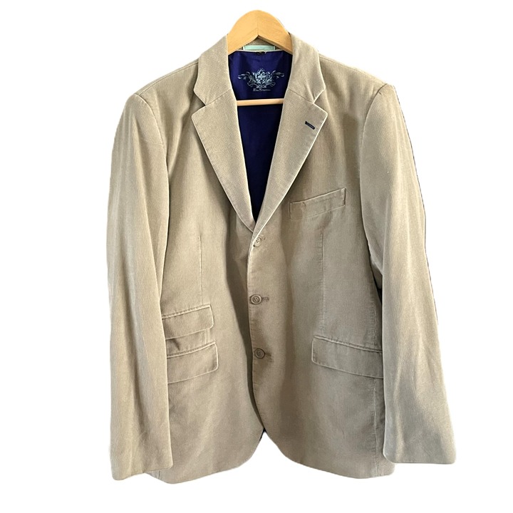 BEN SHERMAN Sz XL Beige Corduroy Blazer Sport Coat Jacket Elbow Patch Casual