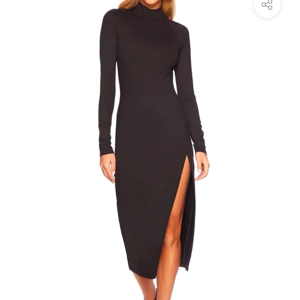 NWT Susana Monaco Open Back Mock Dress Women's Size Small Black Bodycon Bodysuit