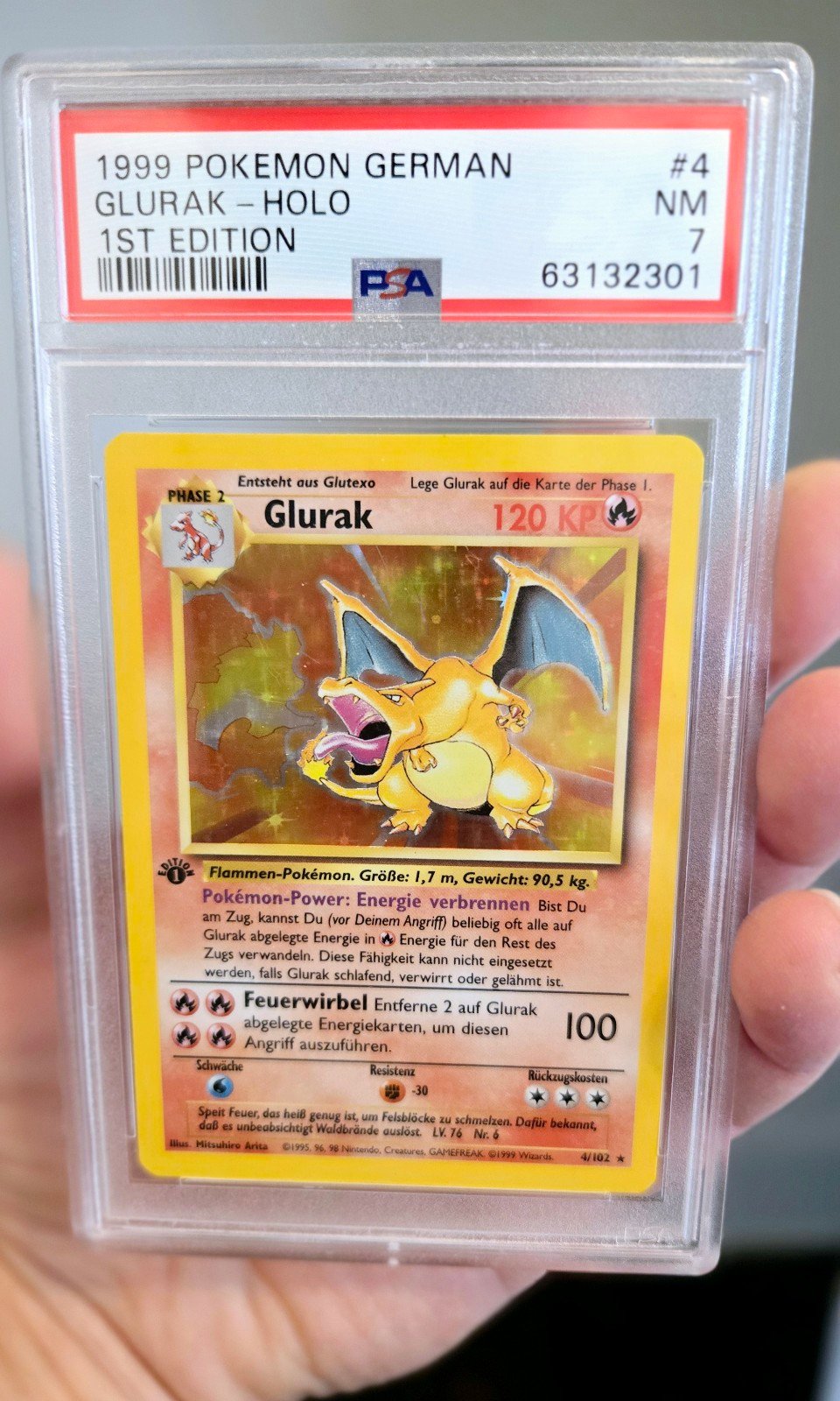 1999 Pokemon GERMAN 1st Edition Base Set Glurak-Charizard Holo 4/102 PSA 7