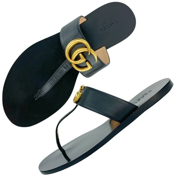 サンダル フラット GG マーモント 36サイズ GUCCI Marmont GG Gold Logo Thong Strappy | Mercari