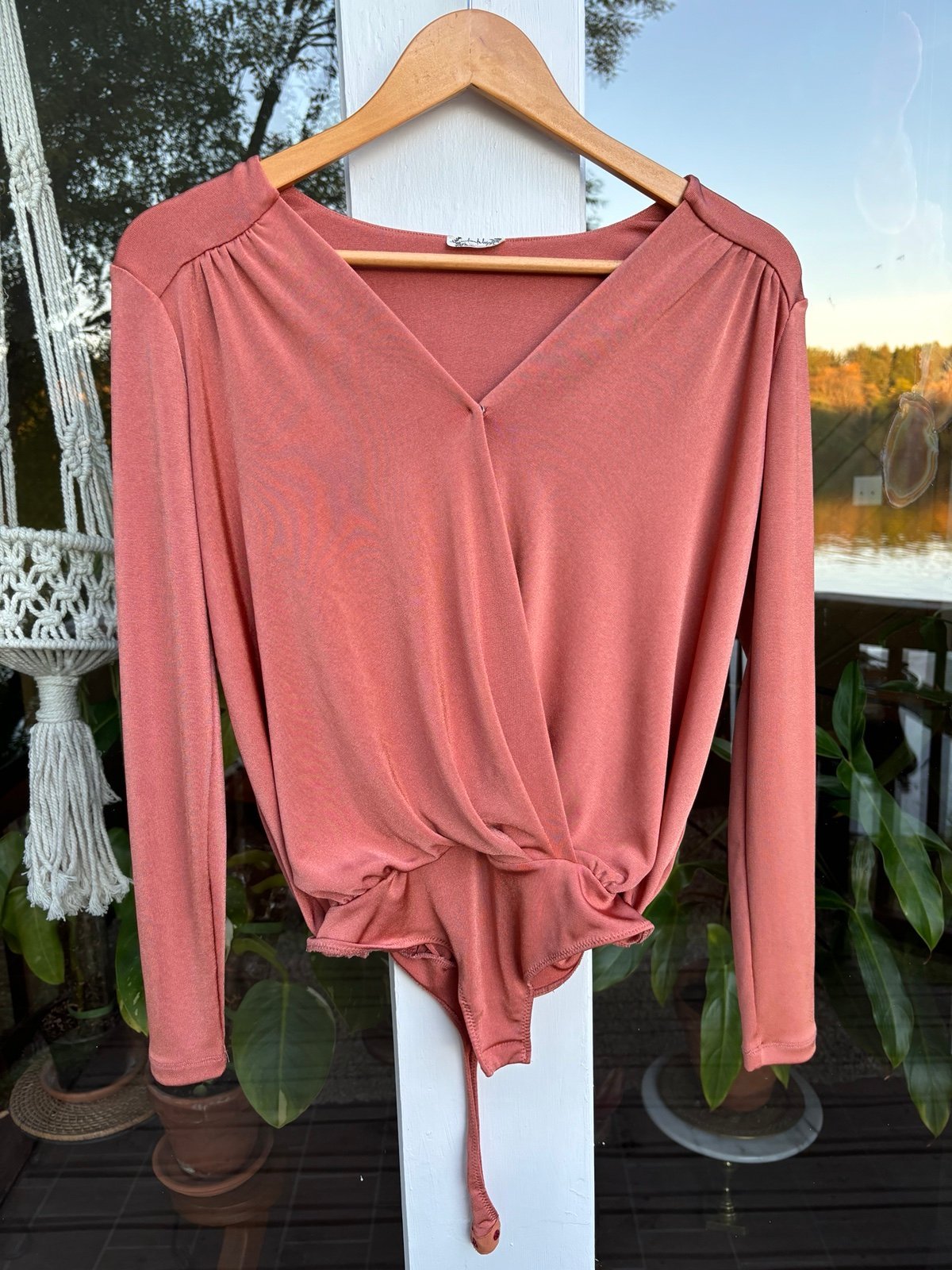 Intimately Free People Turnt Bodysuit Long Sleeve Draped Thong Brown Size S