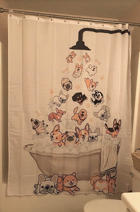Cute Raining Dogs Shower Curtain for Kids Cartoon Corgi Animal Pattern Colorful