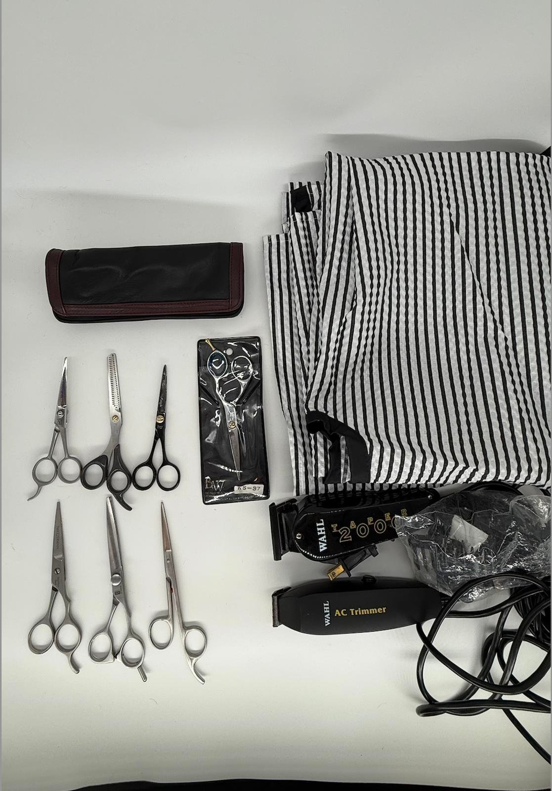 Pro Barber Tool Lot WAHL Clippers Shears Aprons More