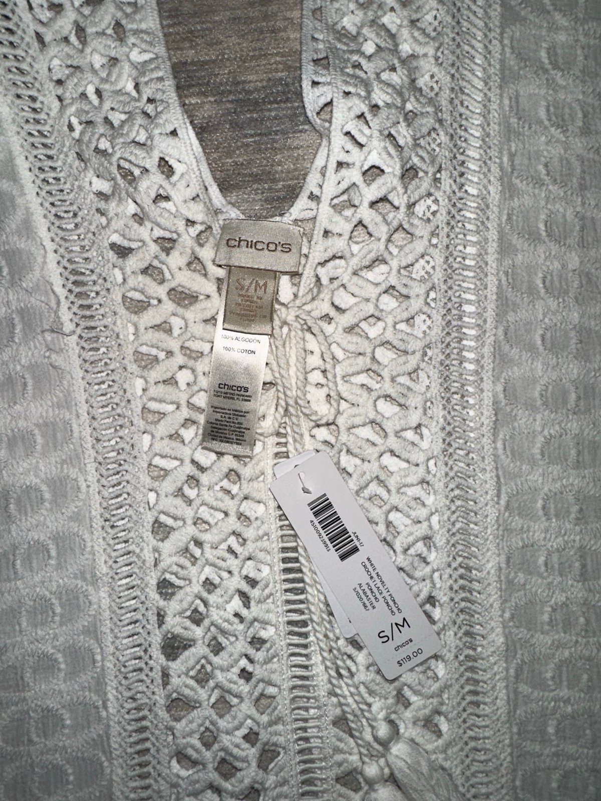 NWT Beautiful Chico’s Poncho/Beach/Swimsuit coverup White