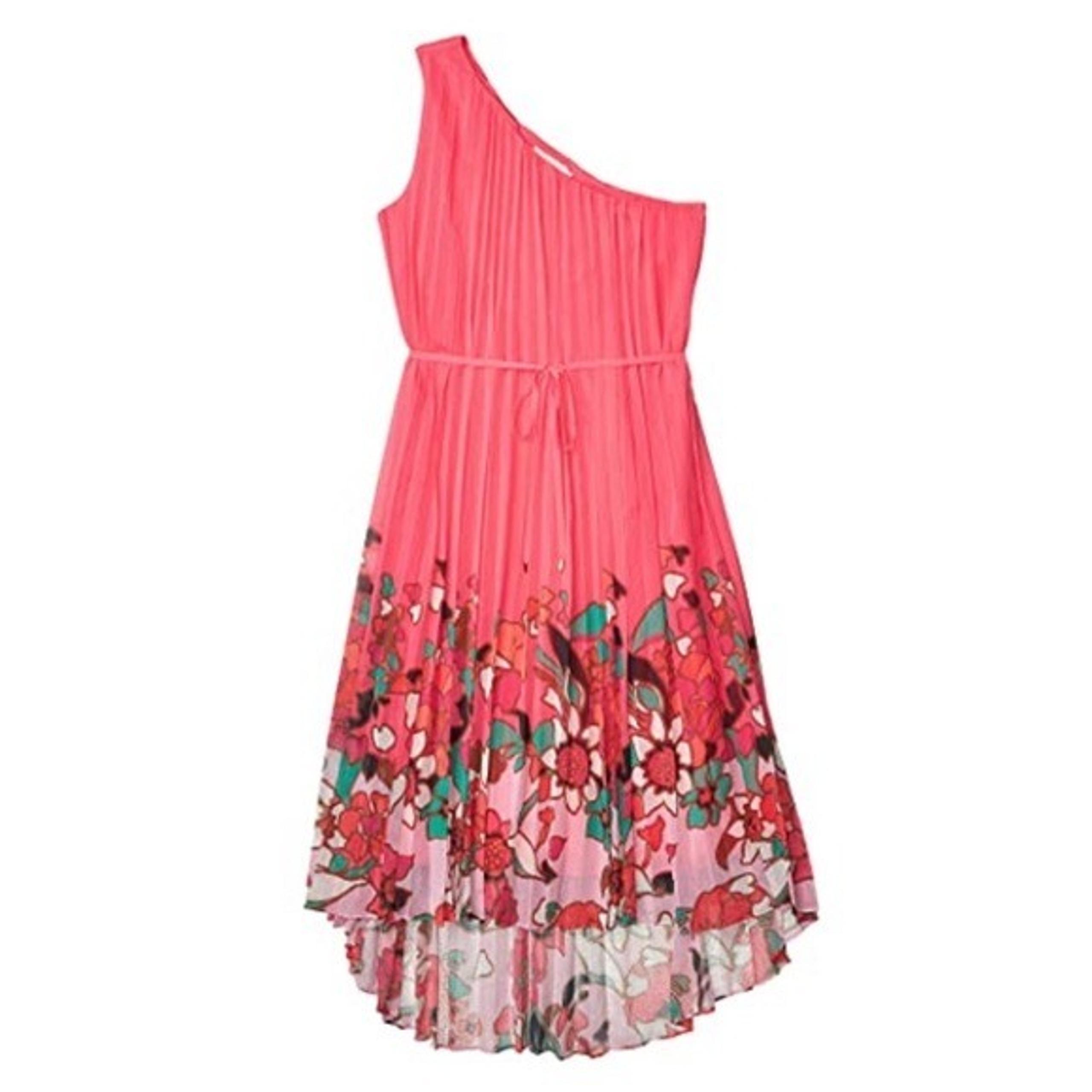 NWT. TED BAKER Pink Pinata Dip Hem One Shoulder Midi Dress Pleated Dress Size 2.