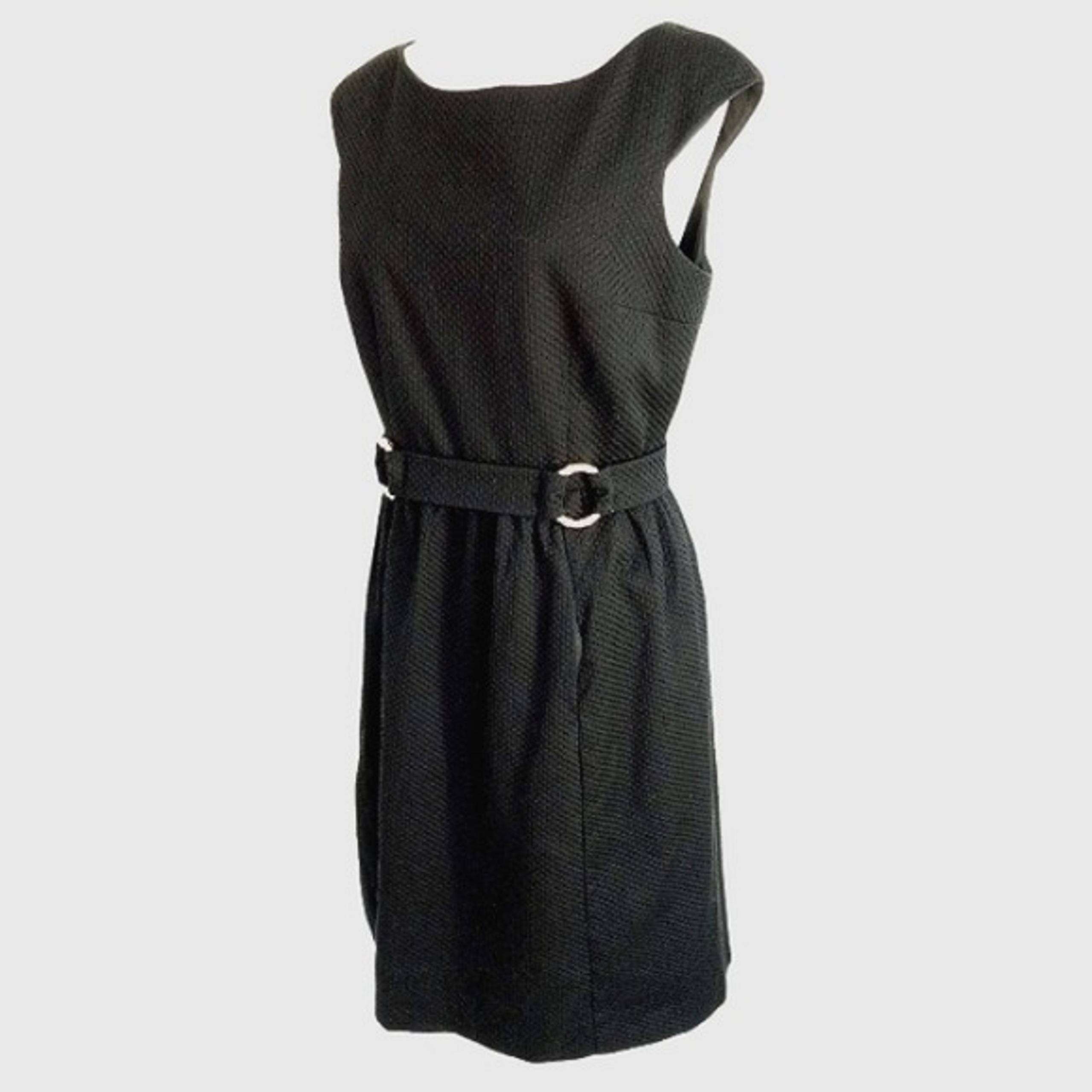 DAVID MEISTER Gold O Ring Belt Loop Detail Textured Black Cotton Dress 8 Pockets