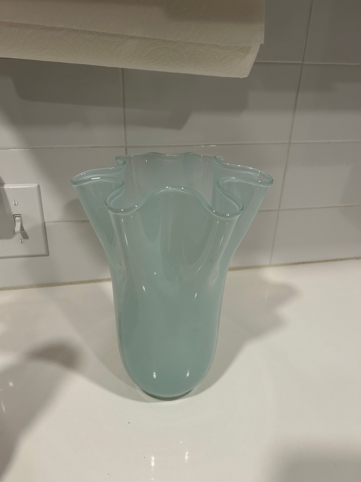 Vintage pale blue art glass vase wavy design