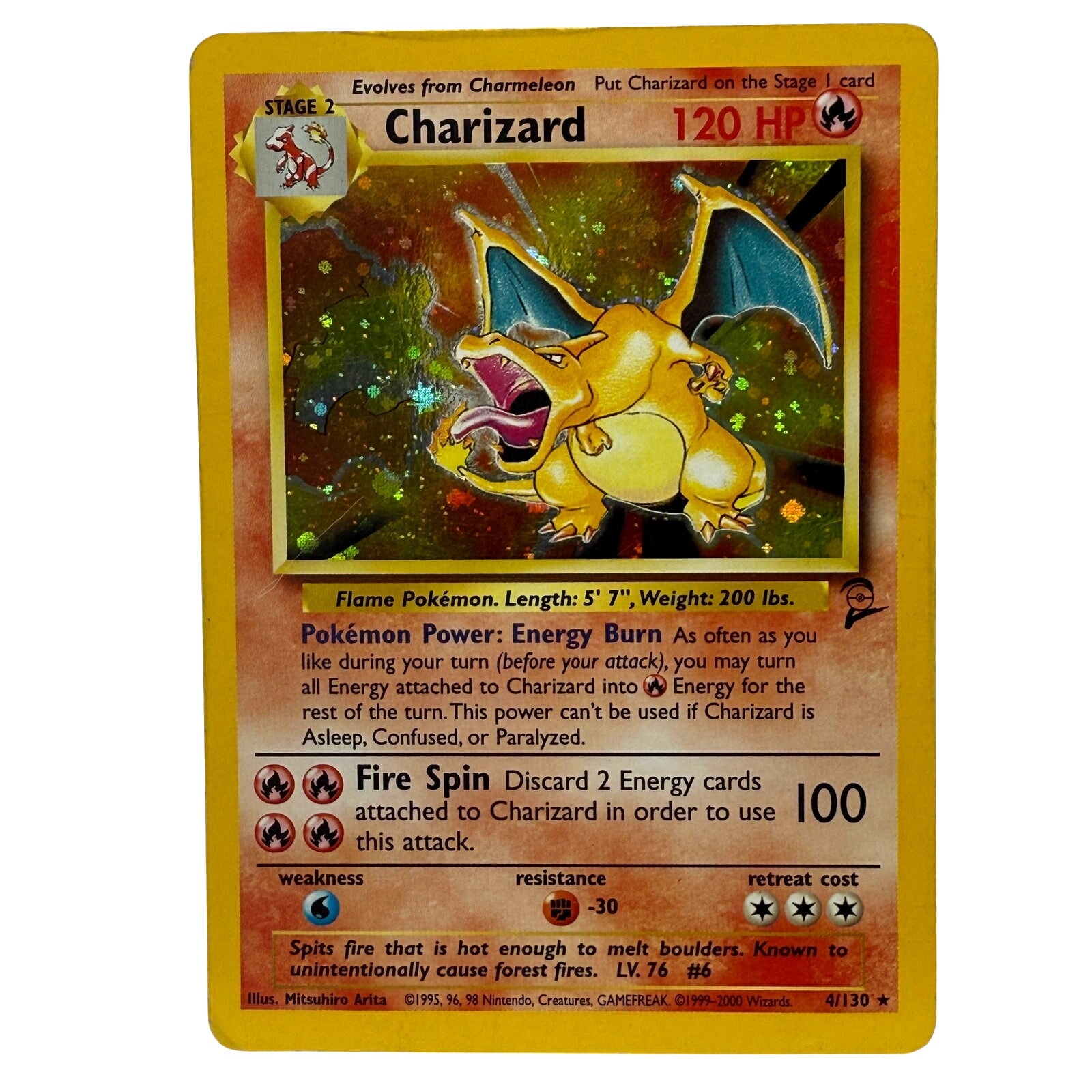 Pokémon Charizard 4/130 Base Set 2 II Pokémon 2000 Holo Foil Rare Card HP-DMG