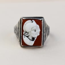 Roman cameo ring for men, massive square sign carnelian ring 10 US