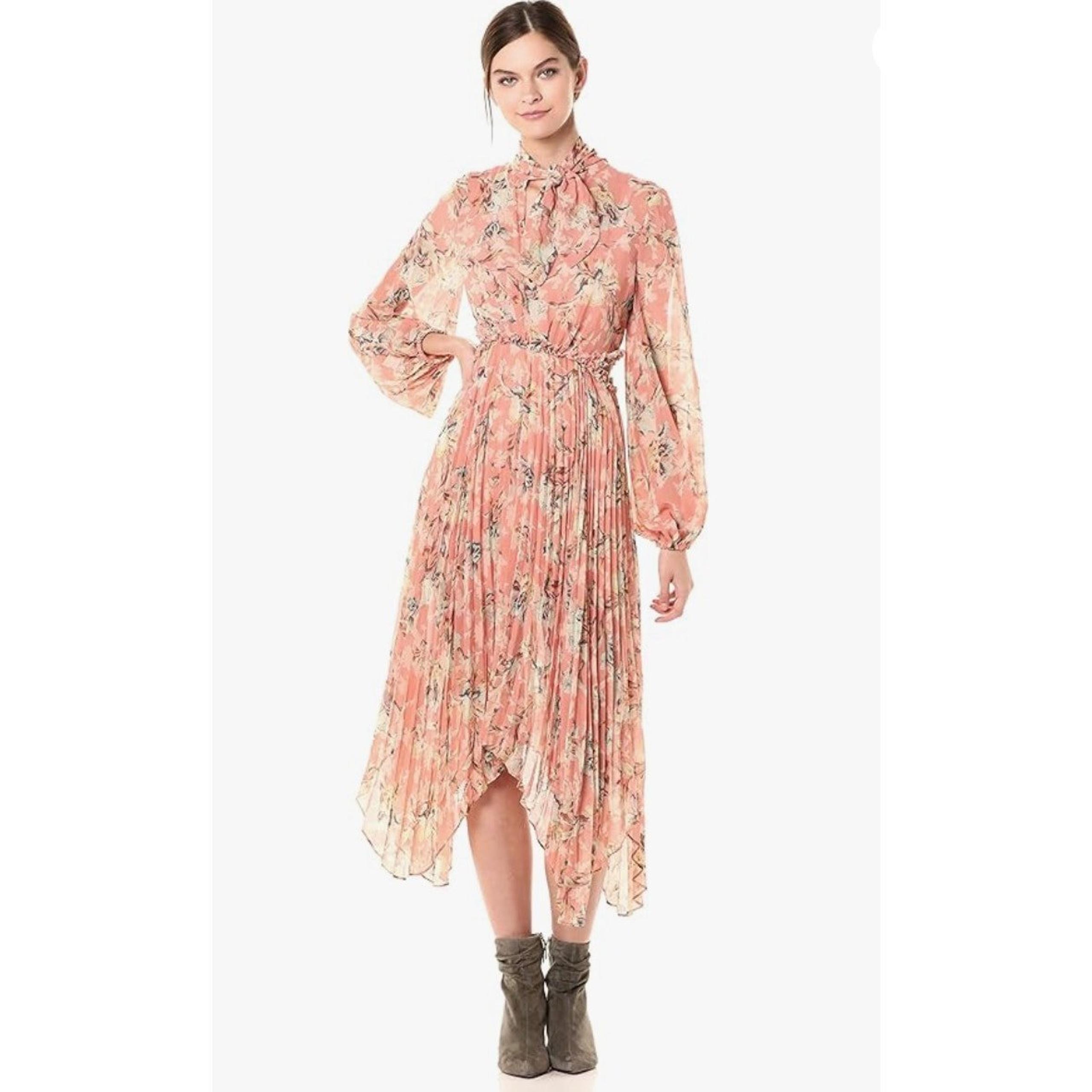 Keepsake the Label Women's Unravel Long Sleeve Tie Neck Pleated Midi Dress