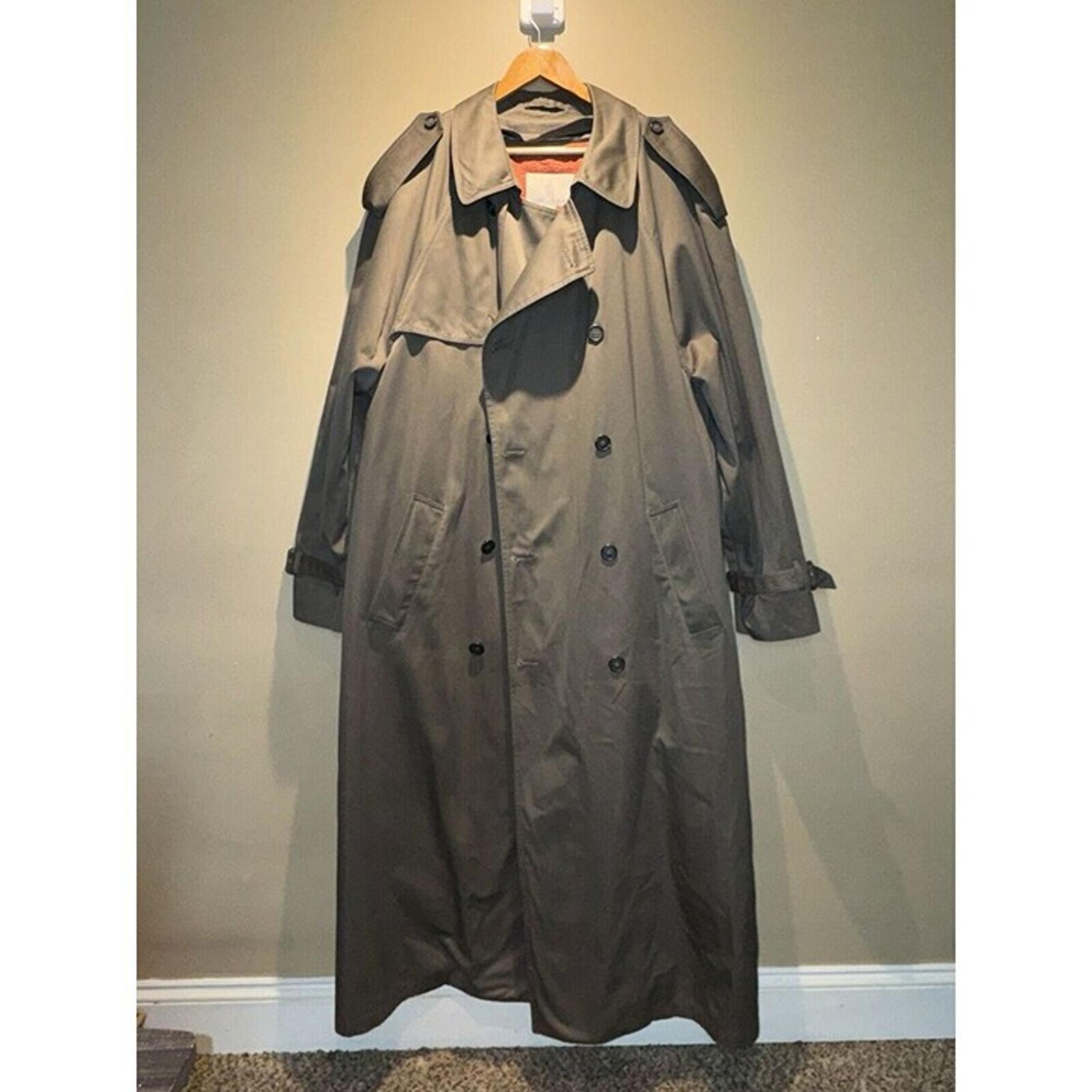 London Fog Mens Size 44 S Double Breasted Cowboy Trench Coat Belted - X-Long