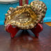 Antique 24k Gold Plated Italian Ceramic Feather Plume Trinket Tray, Unique Rare