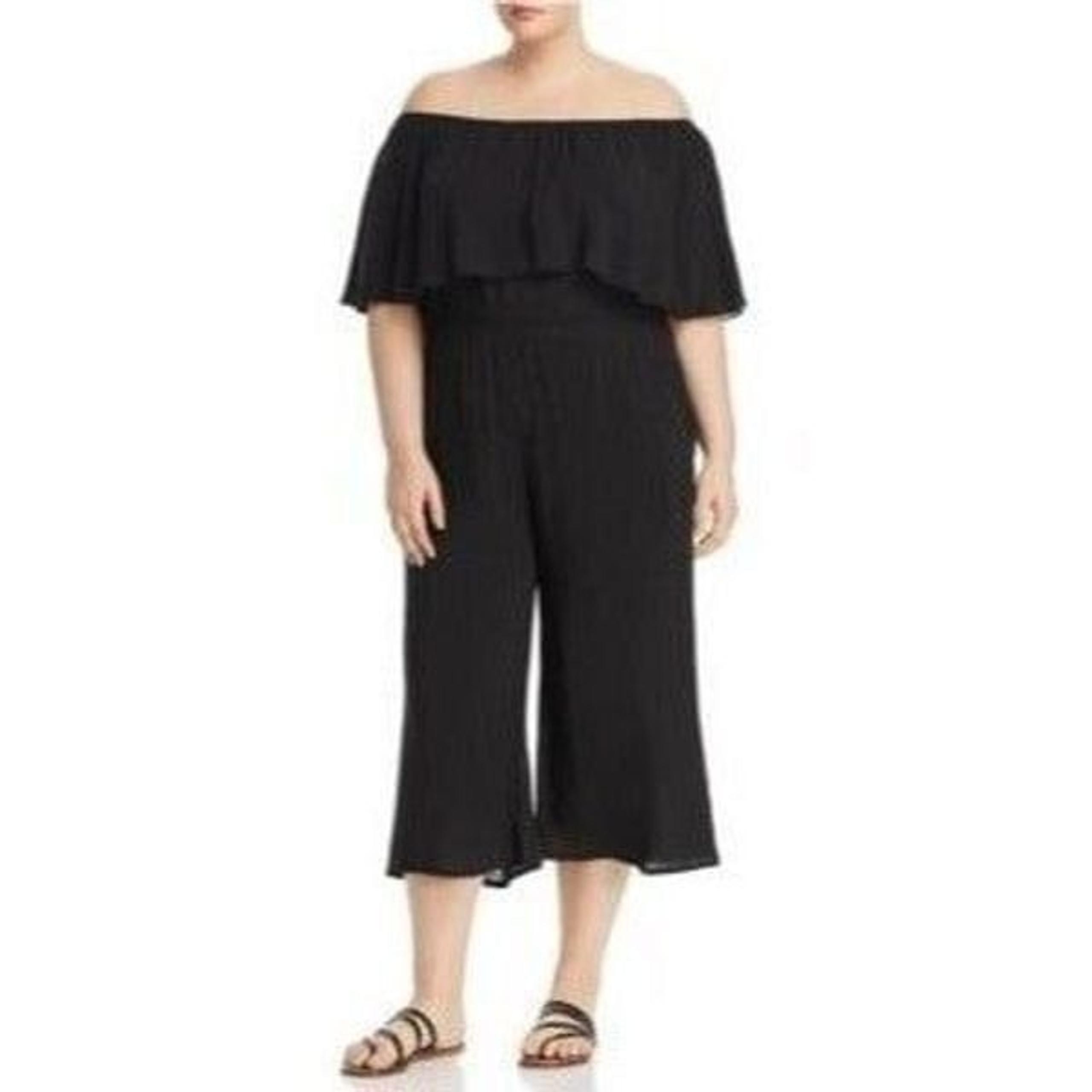 ELAN Off Shoulder Flounce Ruffle Wide Leg Jumpsuit Playsuit Black