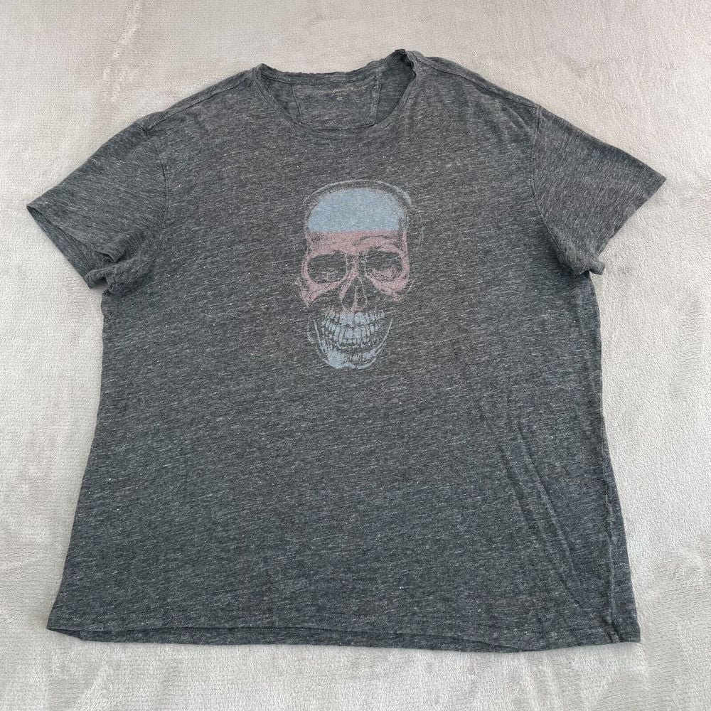 John Varvatos USA Skull Print T Shirt Men 2XL Heather Grey 100% Linen SS