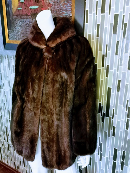 SAGA VINTAGE J.P.Allen Atlanta Fur Brown Real Mink Fur Jacket SZ L open front