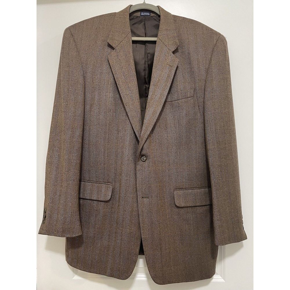 Meeting Street Blazer Mens 44L Brown Houndstooth Lambs Wool Vintage Sport Coat