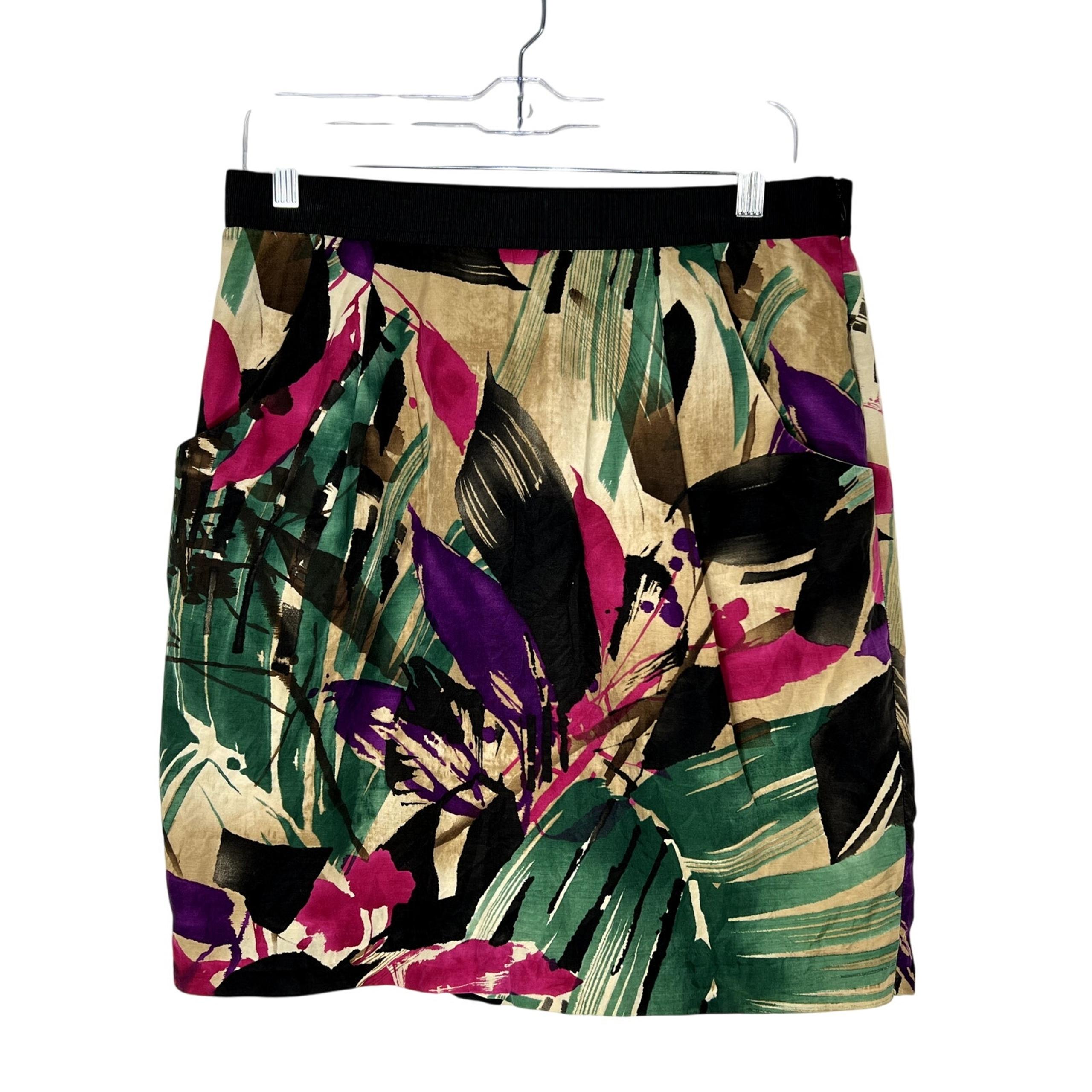 Ann Taylor Brown Black Green Purple Pink To Knee A-line Lightweight Skirt Size 8