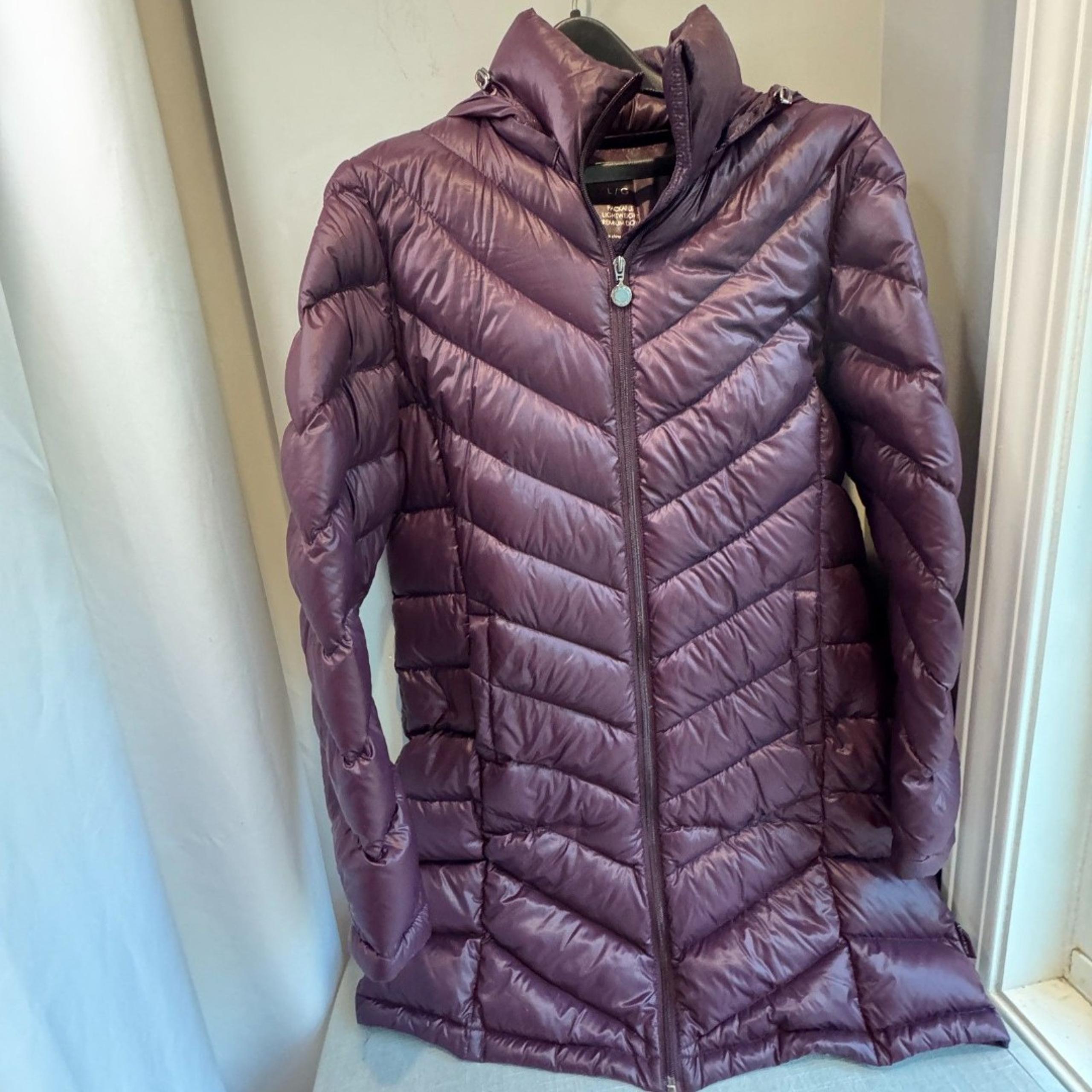 Calvin Klein Women’s Premium Down Jacket L Purple Packable Puffer Coat