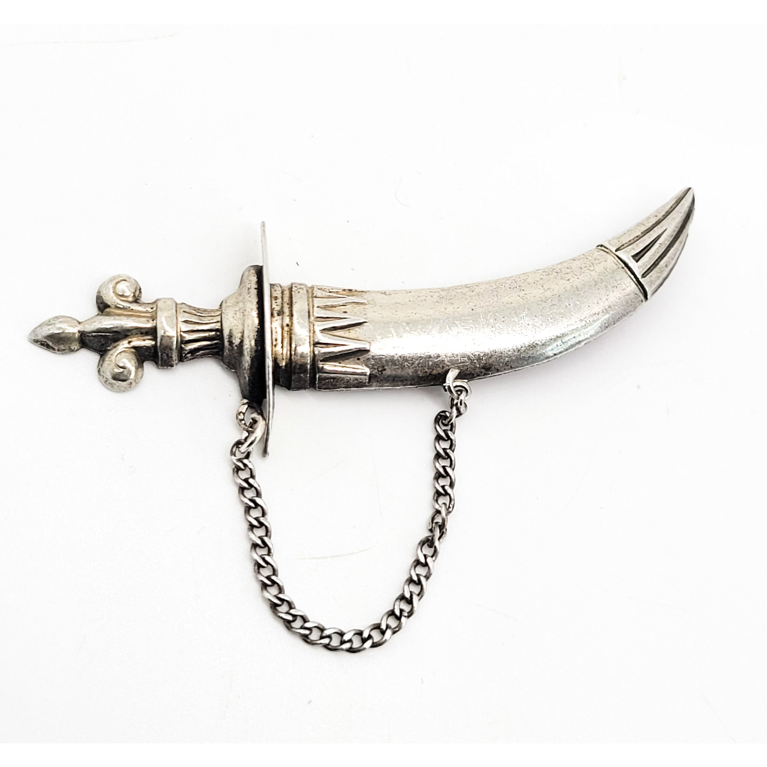 Lang Sterling Mid-Century Sterling Silver Khanjar-inspired Dagger in Scabbard P