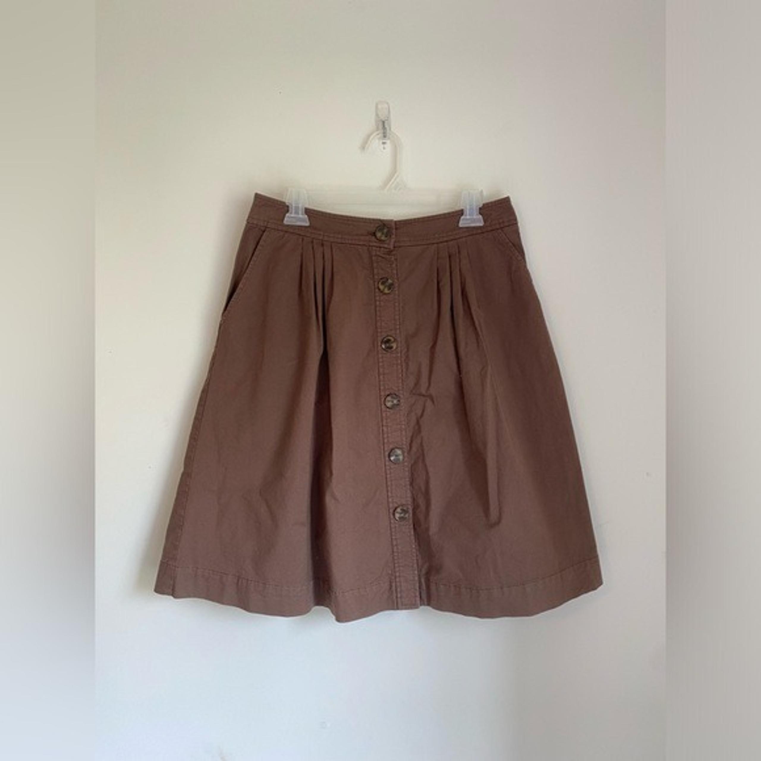 Trina Turk Brown Button-Up A-Line Midi Skirt Size 10 Cotton Blend Made In USA