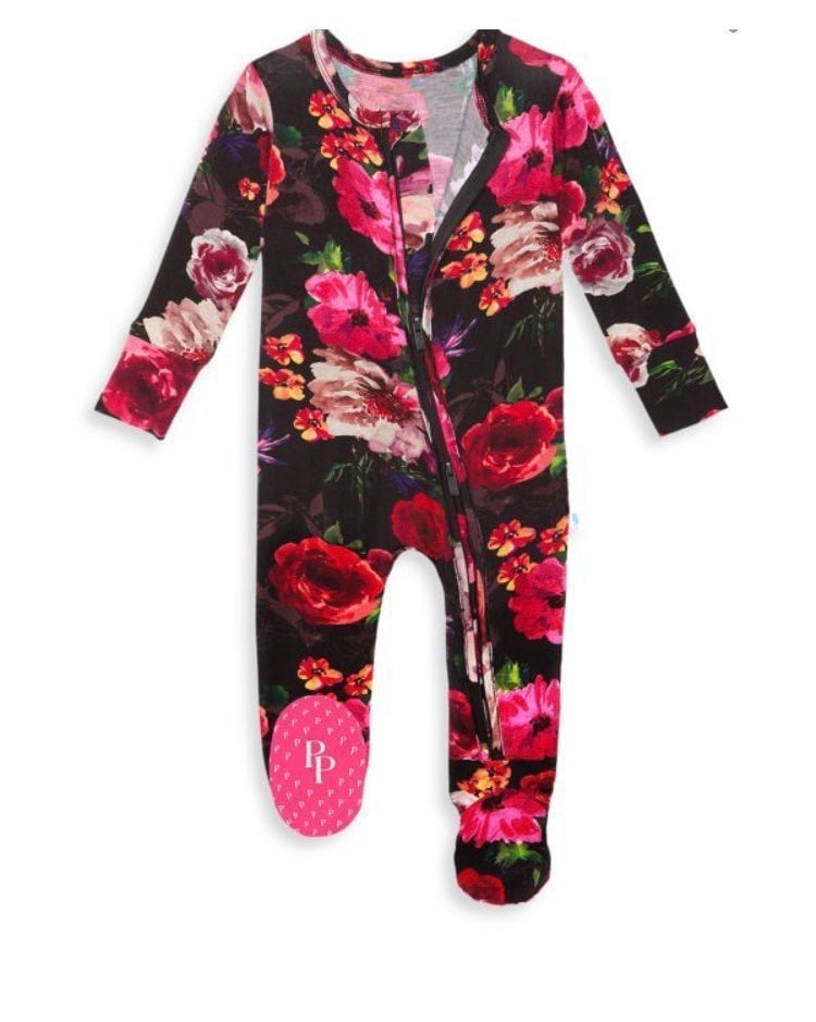 Posh Peanut x Alice and Olivia Midnight Rose Footie-2T