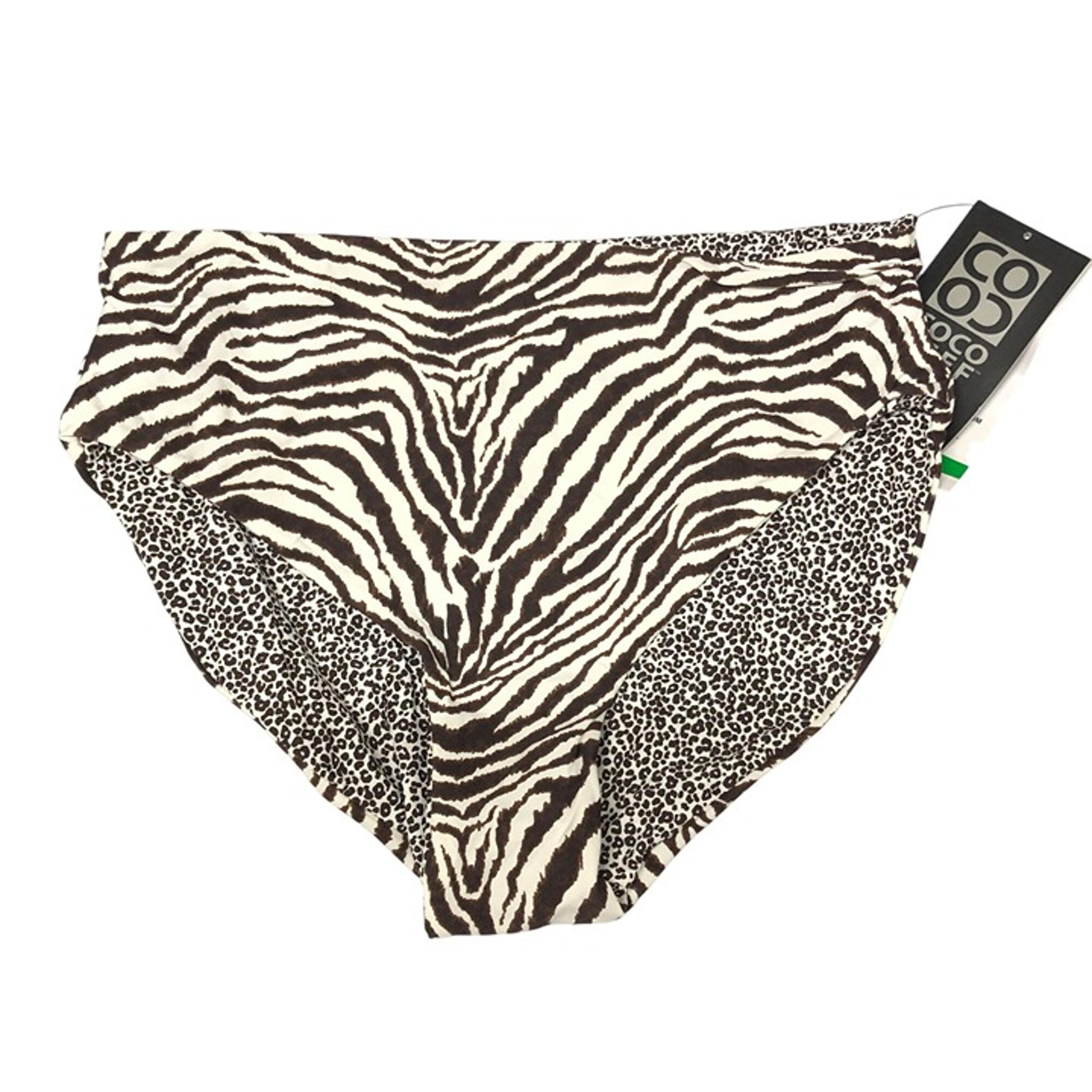 Coco Reef Bikini Bottom High Rise Reversible Zebra Leopard Print Brown White L