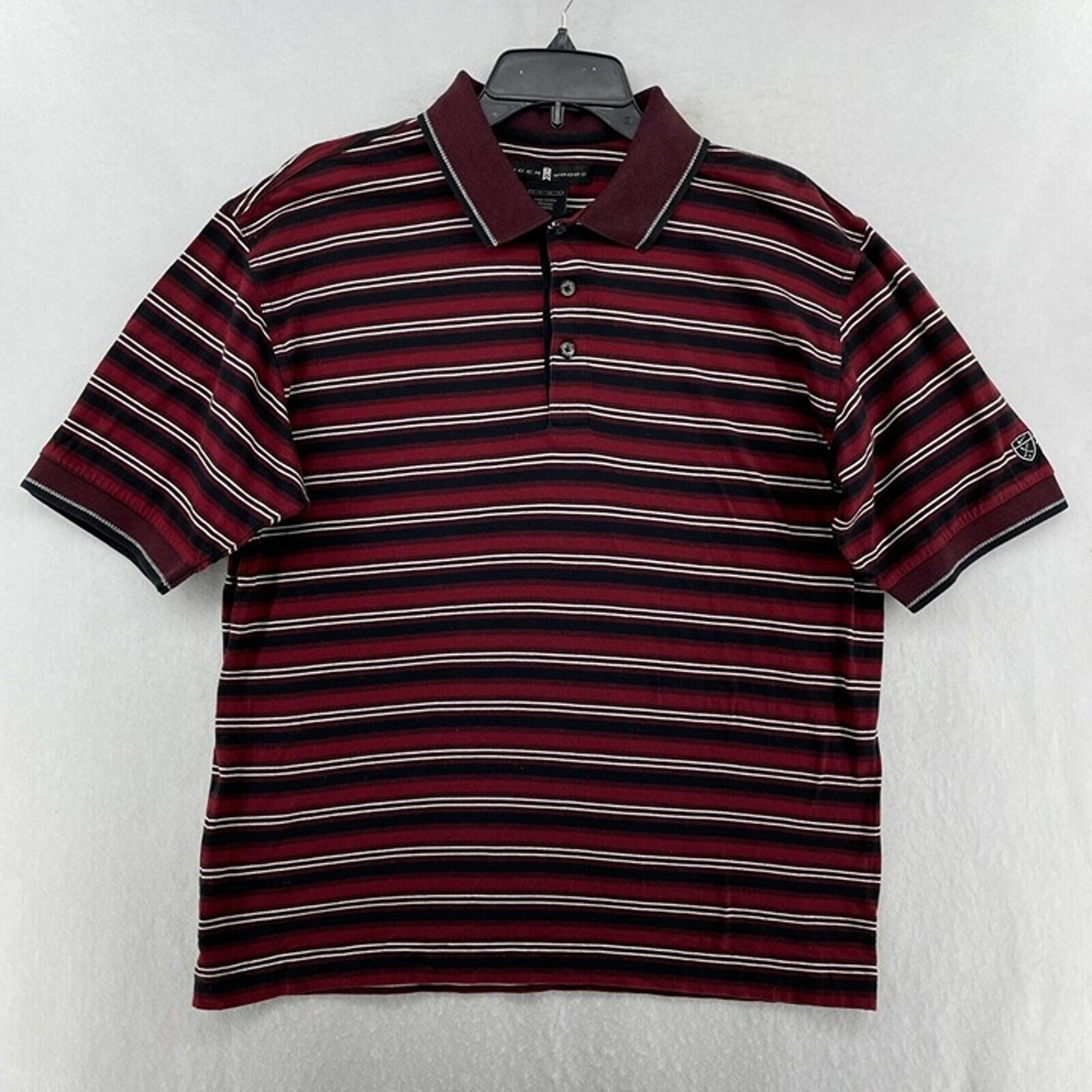 Nike Golf Tiger Woods Polo Shirt Mens S Red Black Striped Golfing Short Sleeve