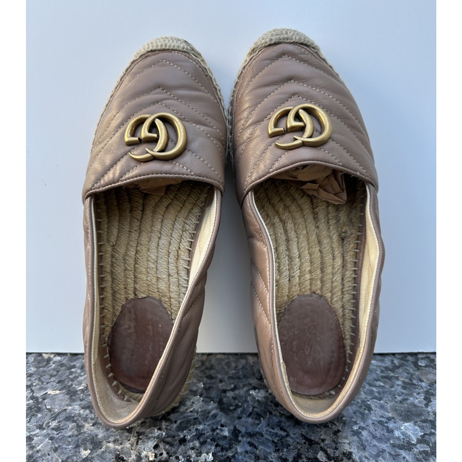 Gucci Marmont GG Flats Espadrille Leather Shoes Women’s EU 38 Beige Tan