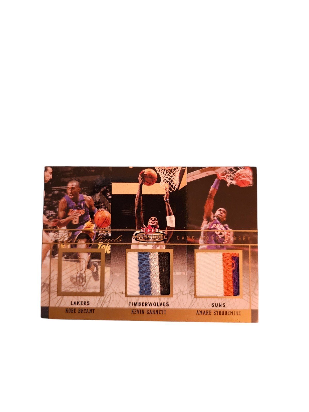 2003-04 Fleer Mystique Kobe, Garnett, Stoudamire Dual GU Patch /25 READ EX/NM