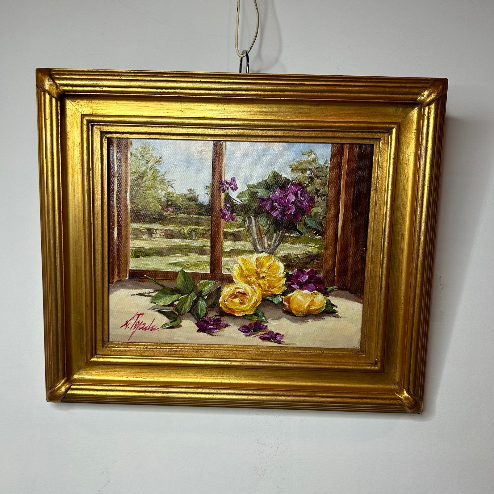 Silvia Tejada Flowers In The Window Oil on Canvas 14” x 12” Framed