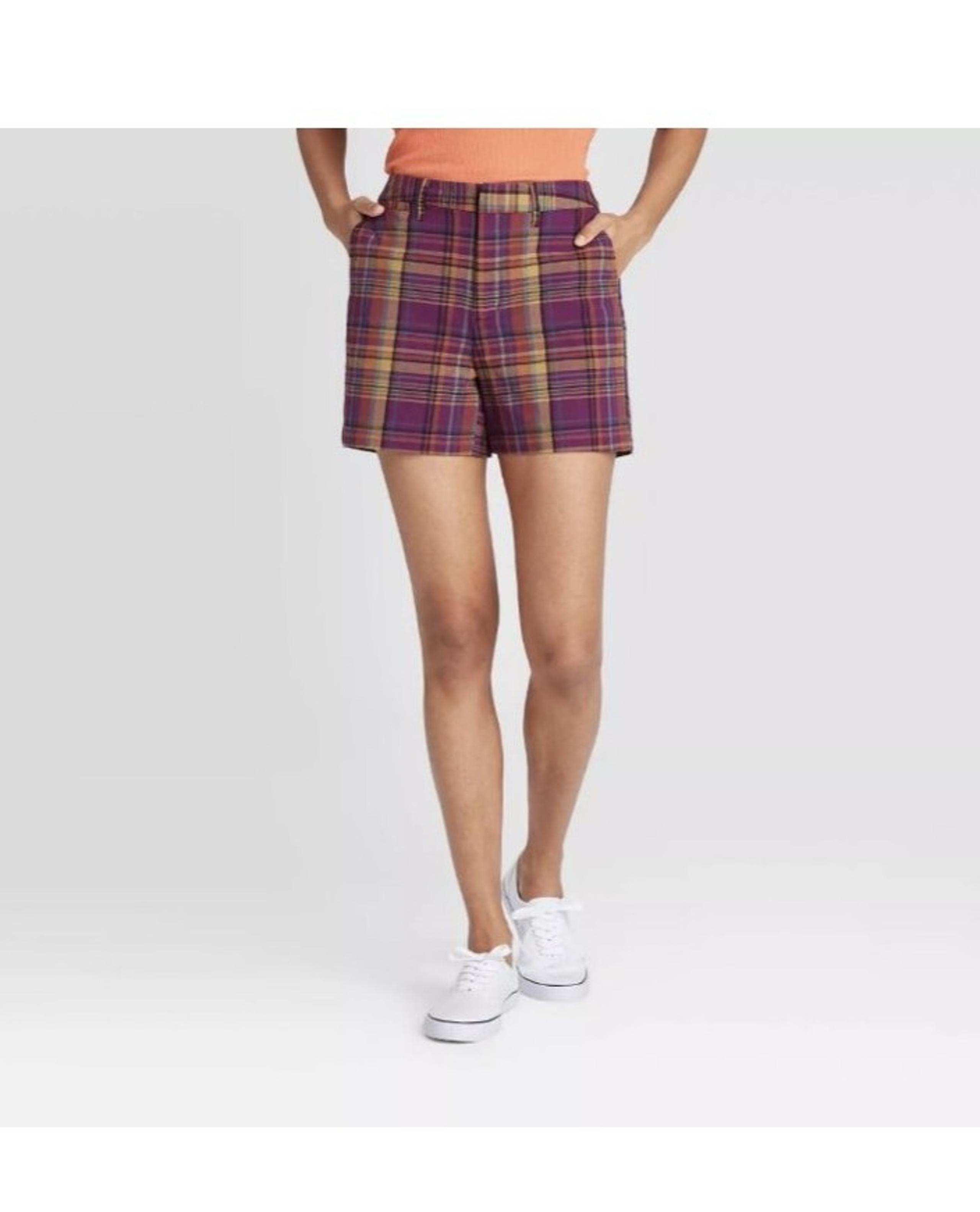 Women's Chino Shorts - A New Day - Purple Plaid - Size 12