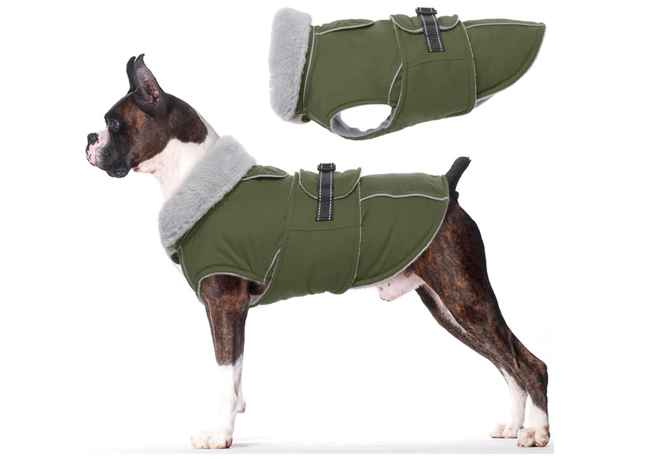 Lelepet Warm Army Green XL-Dog Coat Reflective Dog Fleece Vest Waterproof