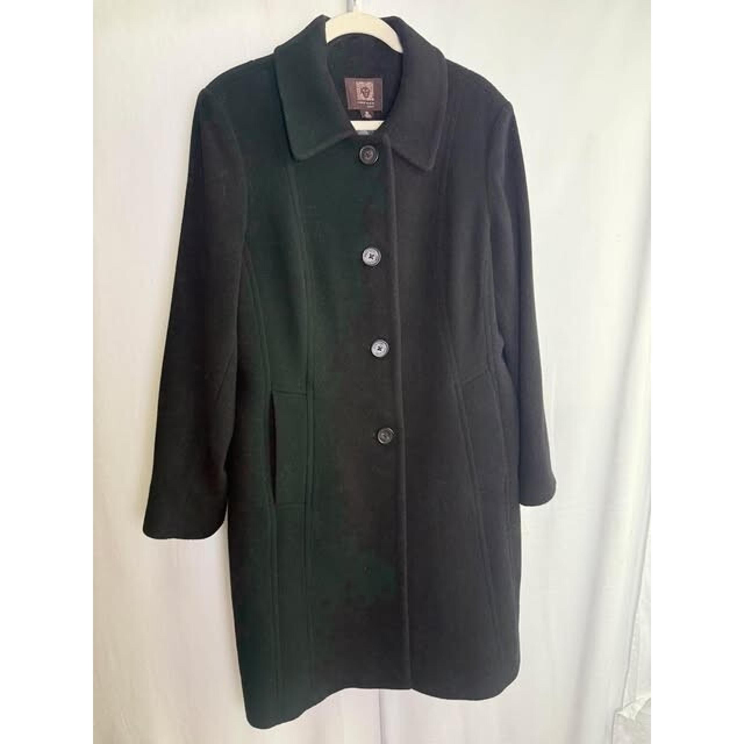 Anne Klein Black 100% Wool Button Down Pea Coat Women's size Medium