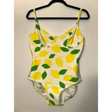 Kate Spade Yellow Lemon Print Ivory One Piece Swim Suit Size Large NWT