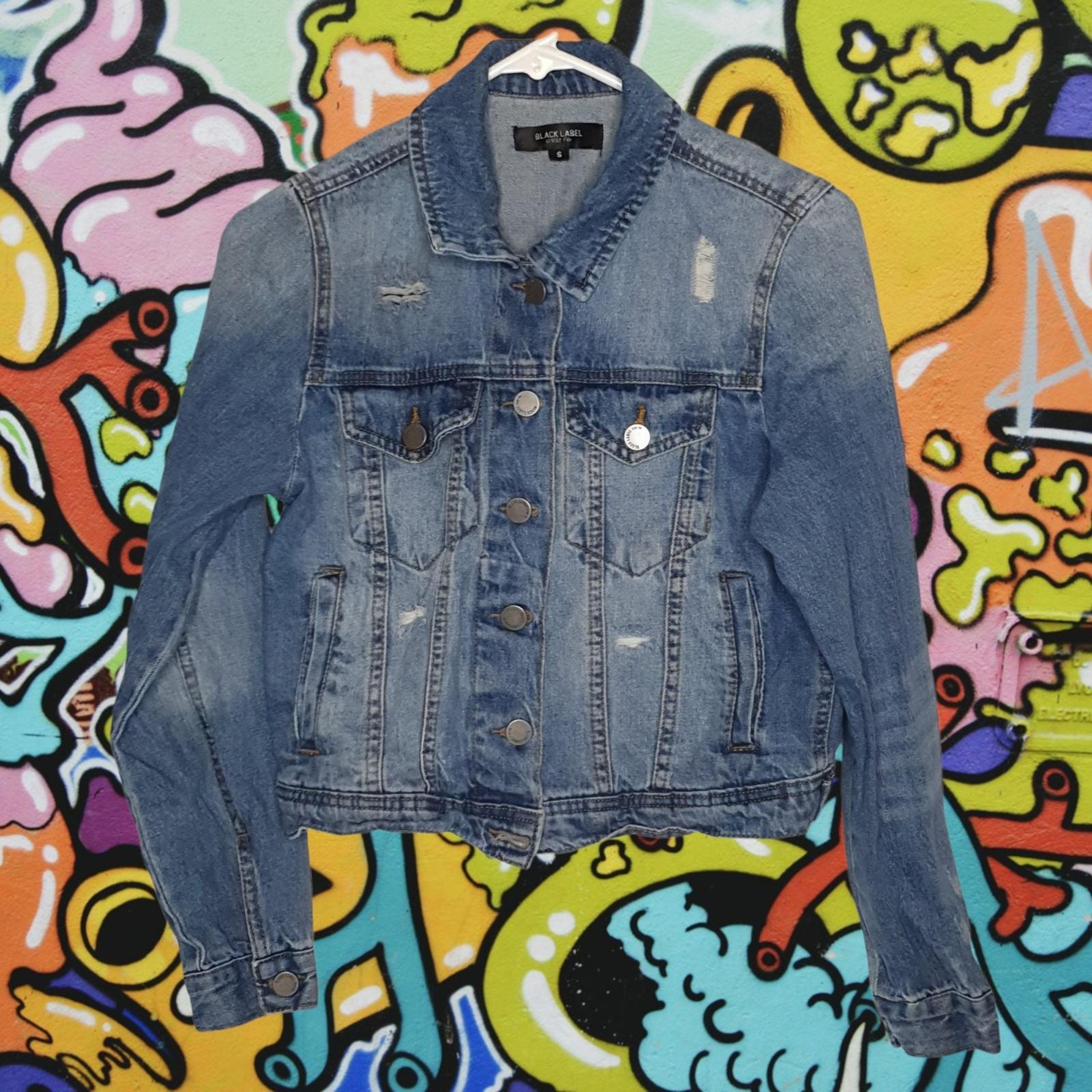 Womens Denim Stonewashed Distressed Jacket Black Label Size Small - Mg Black Label