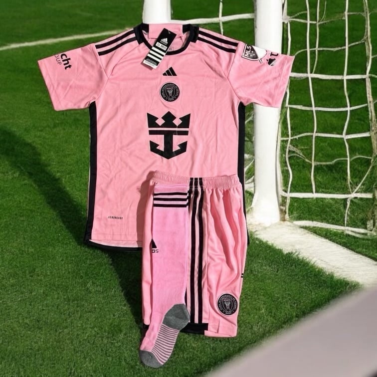 Inter Miami Messi #10 Kids Soccer Jersey Set - Pink MLS Football Uniform Kit
