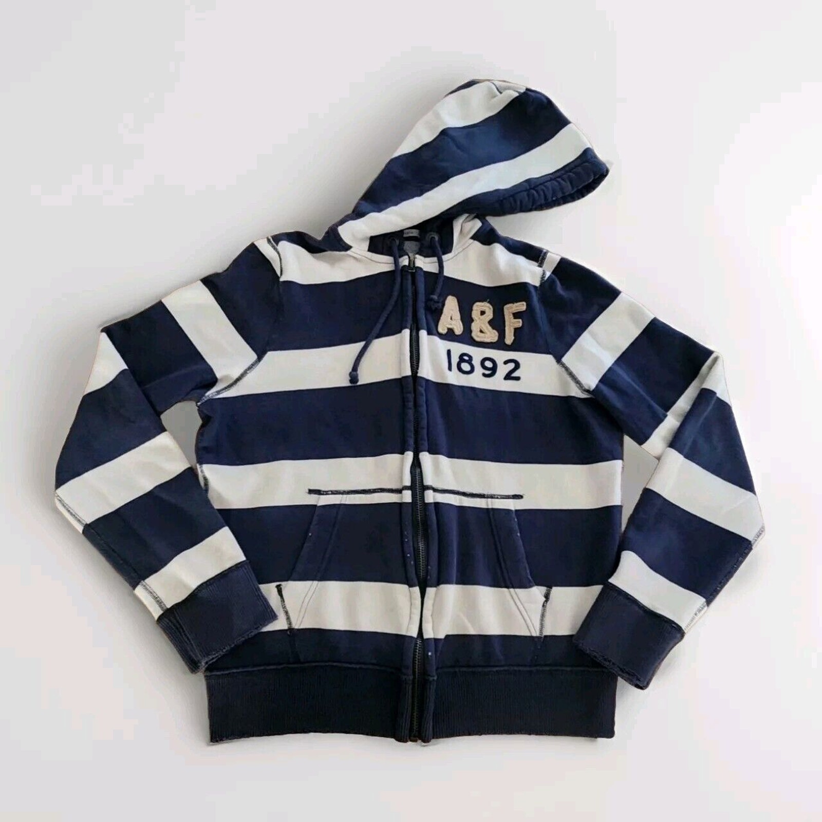 Vintage Men’s Abercrombie & Fitch Muscle Striped Full Zip Hoodie XL Distressed