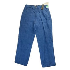 Vintage Womens 14P Linen Chambray Wide Leg Loose Fit Pants Blue