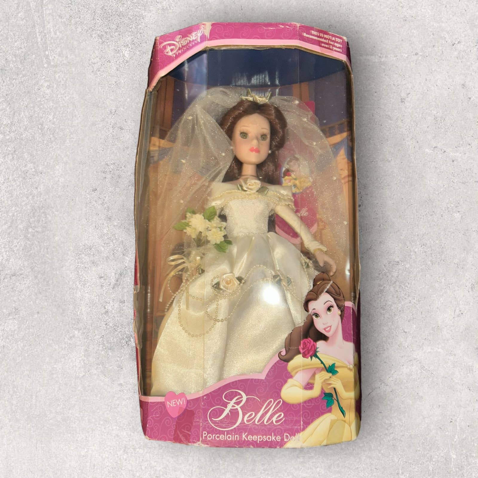 Beauty and Beast BELLE Wedding Dress Day Disney Porcelain Doll Vintage 2002