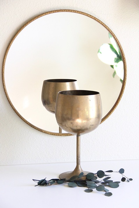 Large vintage brass wine glass, Brass wine glass planter, Decorative wine gla=[]