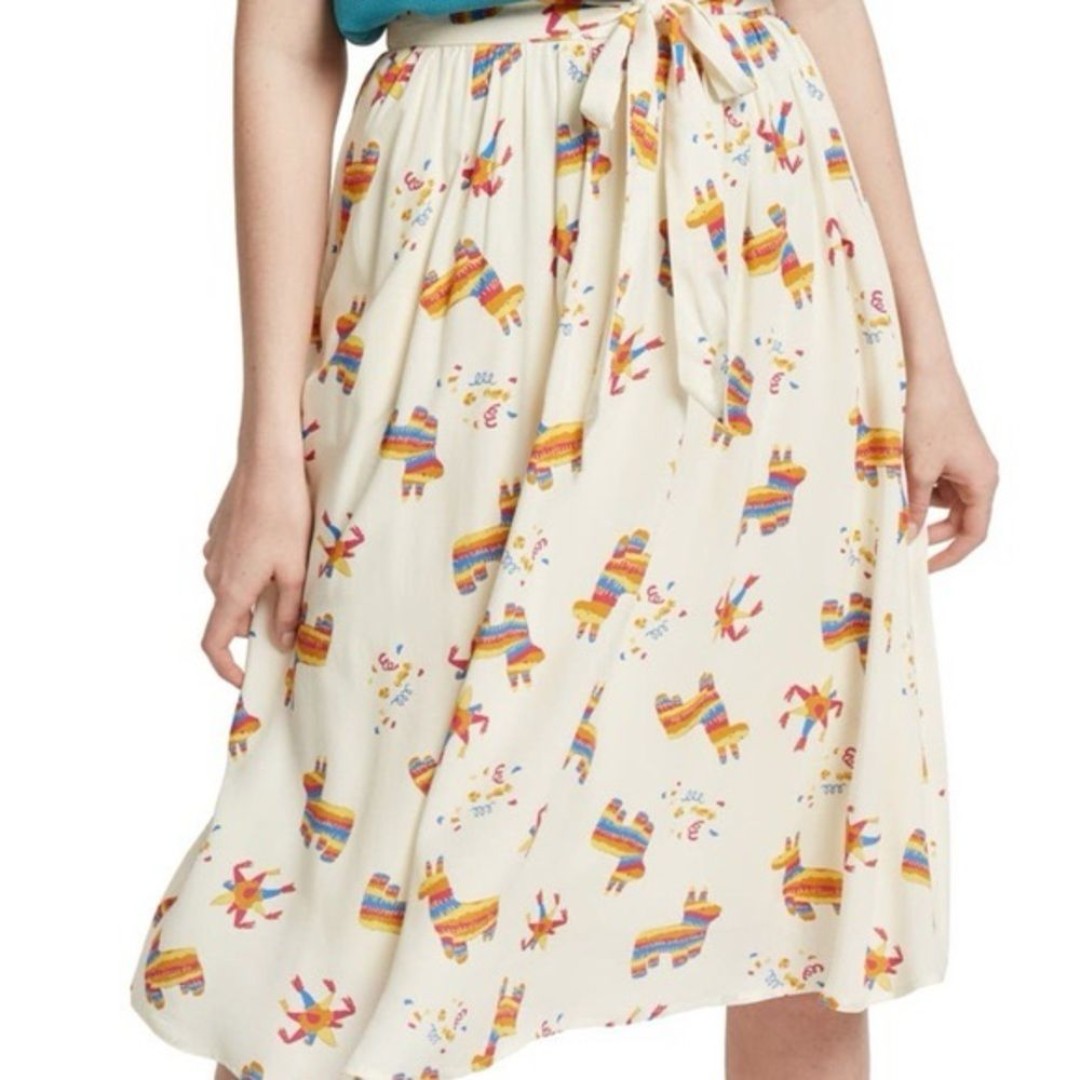 ModCloth Cream Stir Things Up Piñata Midi Skirt Small
