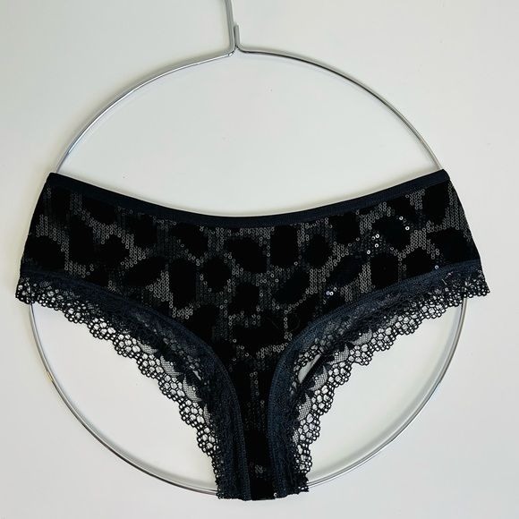 NWT Victoria’s Secret Black Very Sexy Sequin Mesh Lace Cheeky Panty
