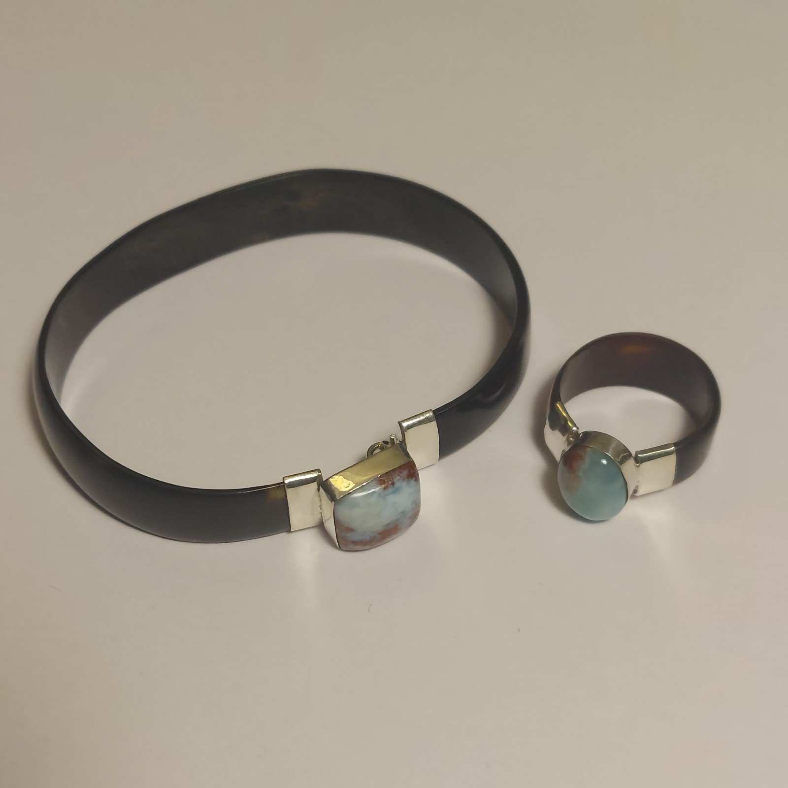925 Sterling Red larimar Faux Turtle Shell Set of Ring Size 6 Bracelet 6.5